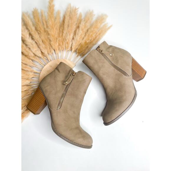 Diba Leather Ankle Boots Size 8.5 Tan Heeled Double Zip Western - Picture 2 of 8